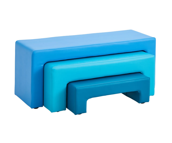Afbeeldingen van Zitbank in blauw kunstleder - hoogte 35 cm
