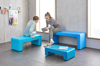 Afbeeldingen van Zitbank in blauw kunstleder - hoogte 46 cm