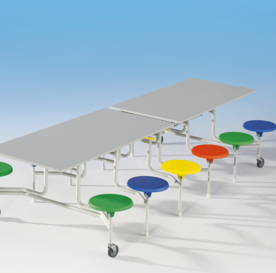 Afbeeldingen van Spaceflex 2.0 - rechthoekige klaptafel - blad in melamine - 12 geïntegreerde stoelen - zithoogte 46 cm