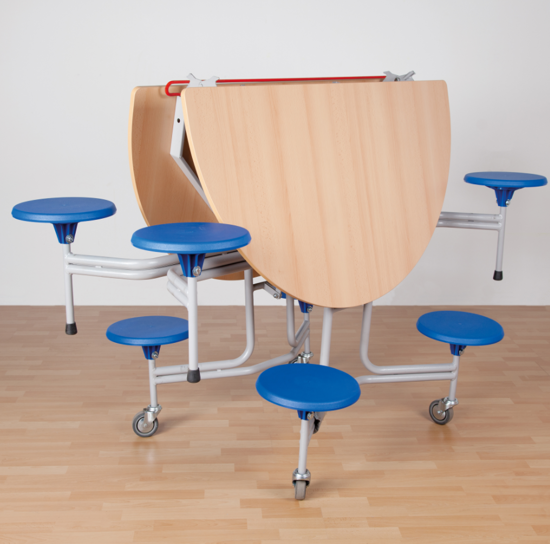 Afbeeldingen van Spaceflex 2.0 - ronde klaptafel - blad in volkern - 8 geïntegreerde stoelen - zithoogte 46 cm