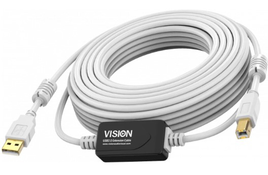 Afbeeldingen van Vision USB A-B 2.0 Active kabel 10m met half-way booster